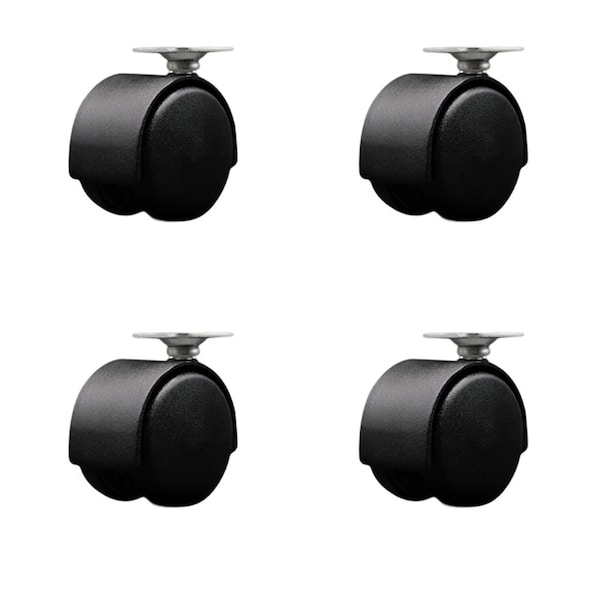 2'' Black Metal Hooded Twin Wheel Caster Nylon Wheels Top Plate , 4PK